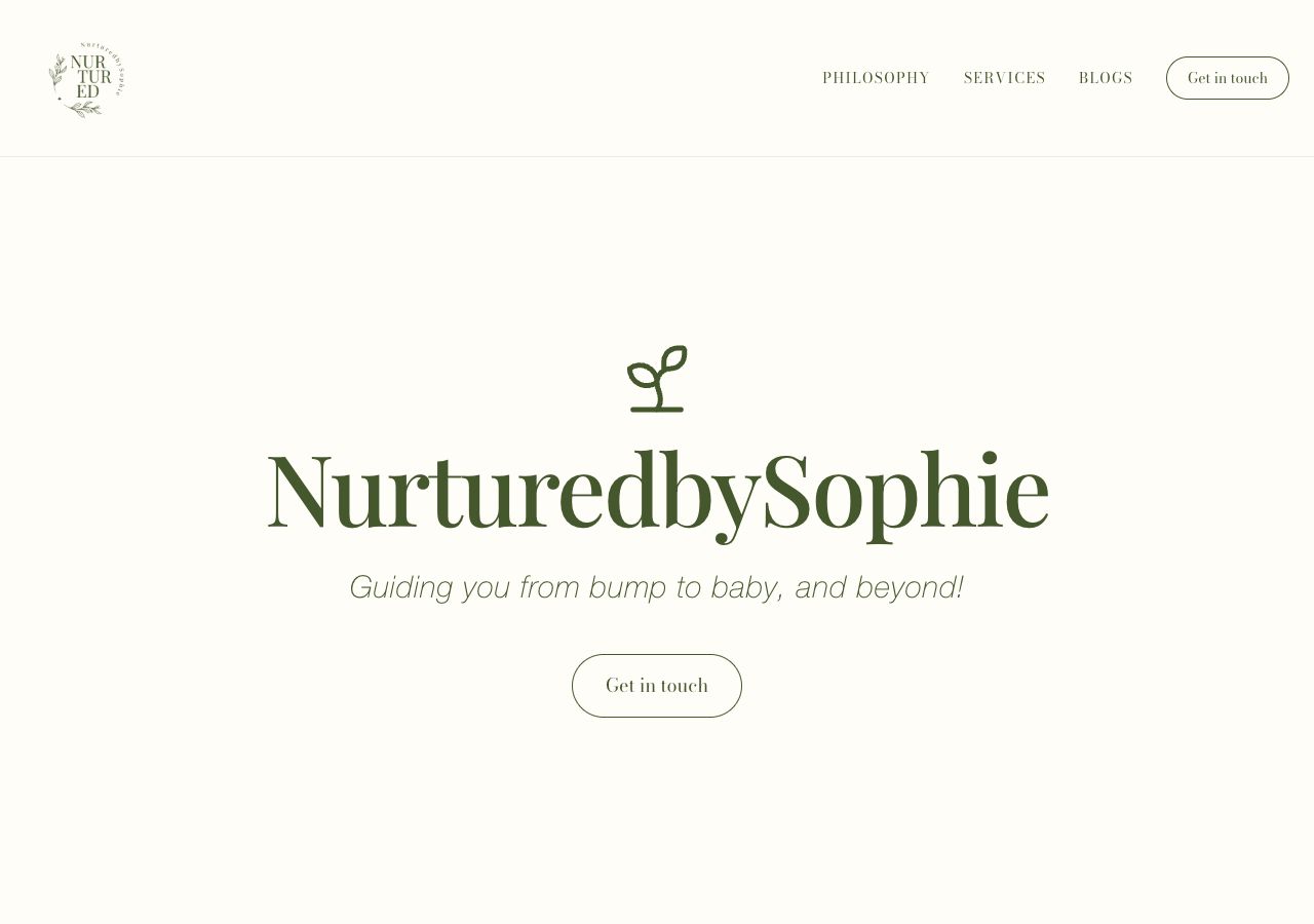 Nurtured by Sophie desktop homepage preview