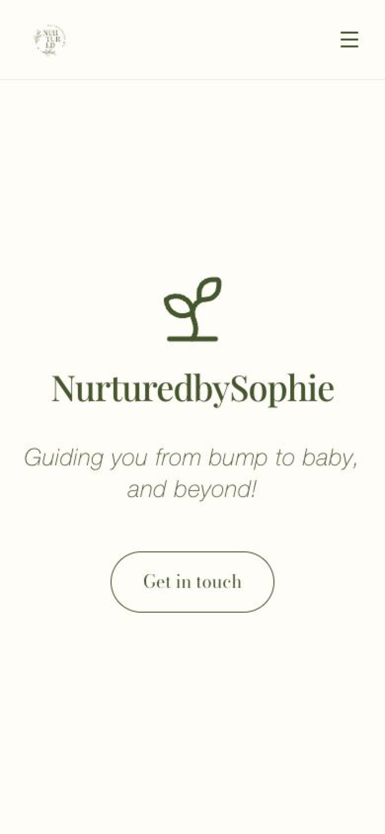 Nurtured by Sophie mobile homepage preview