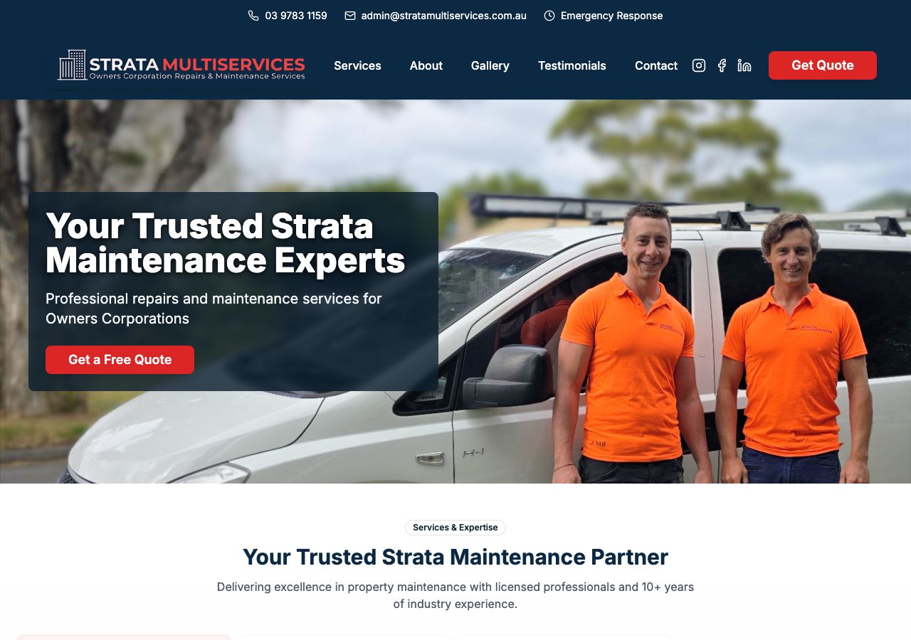 Strata Multiservices homepage desktop preview