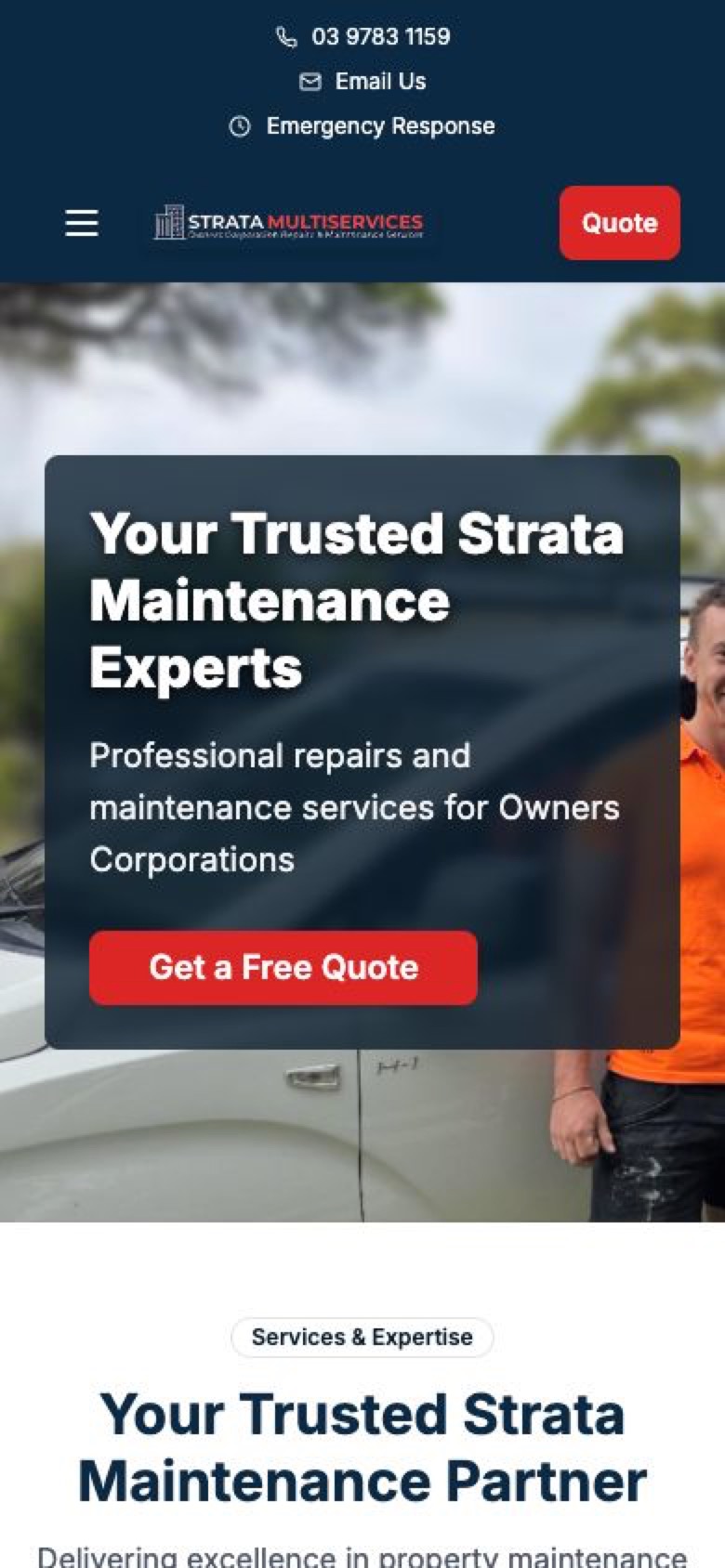Strata Multiservices homepage mobile preview