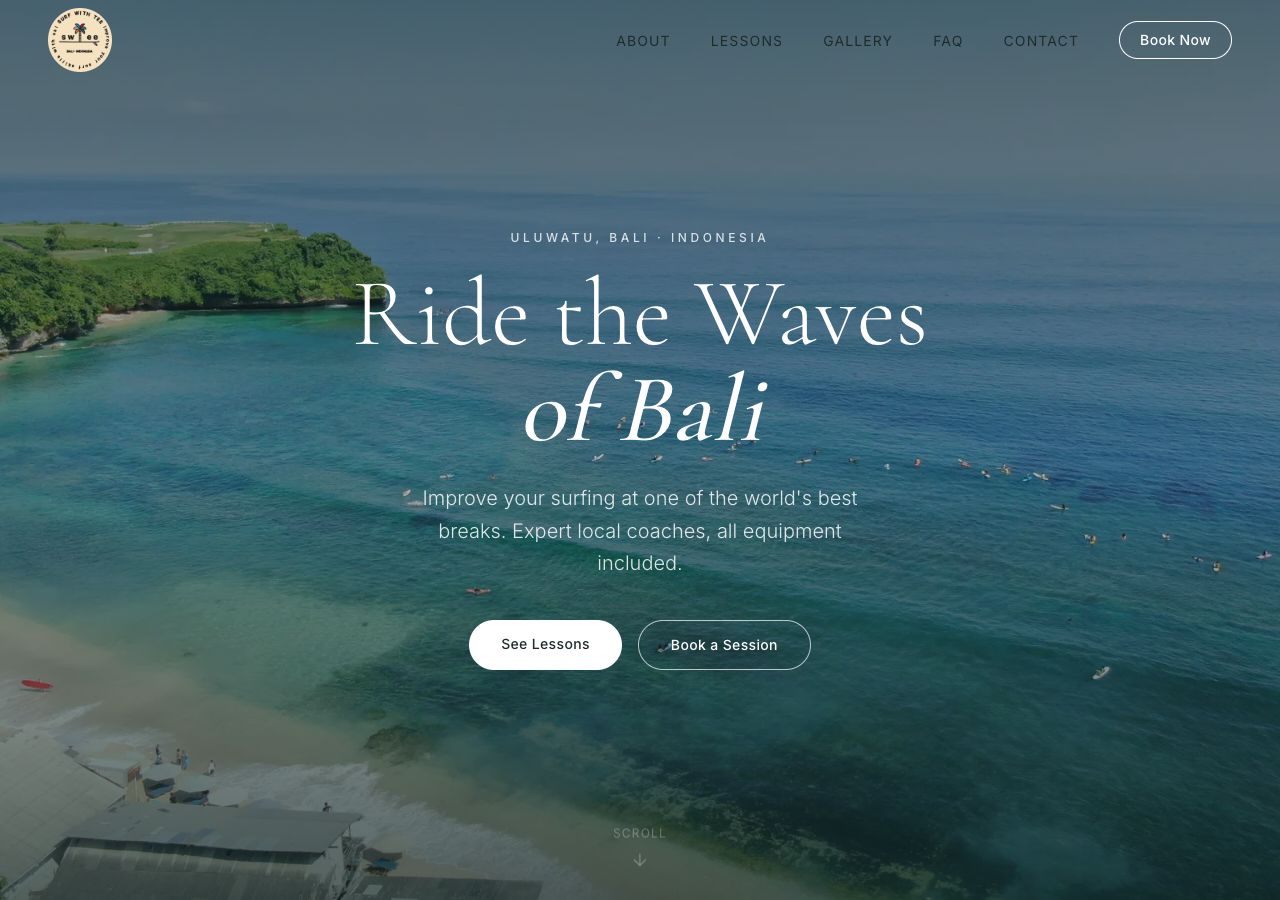 Surf With Tee homepage desktop preview